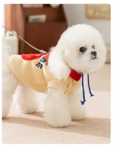 Cute pet hoodie for small dogs, warm autumn winter dog clothes with cute patch and cap.