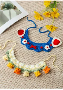 Handmade crochet pet collar with cute tulip and cartoon ears, ideal for cats & dogs.