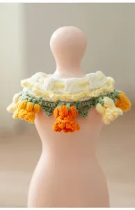 Handmade crochet tulip cat collar cute pet bib small dog knitted neck accessory