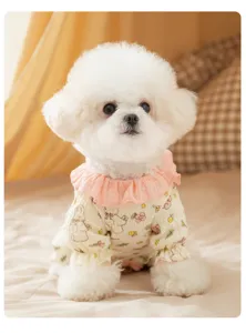 Pijama de princesa para perro, ropa de cuatro patas con volantes rosa y bonito estampado de conejo.