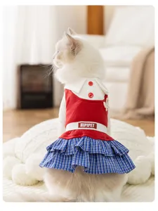 Herbst Winter Haustier Kleid Karo College Stil Welpe Katzenkleidung warme zweibeinige Kleidung