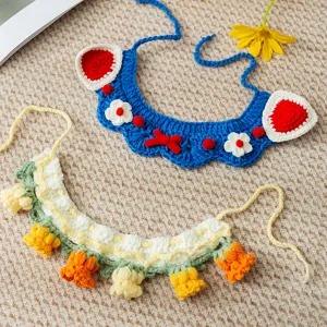 Handmade Knitted Pet Collar Tulip Floral Cute Bib Small Dogs Cats Princess Style Neckwear