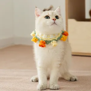 Handmade crochet tulip cat collar cute kitten pet bib small dog knit neckwear apparel accessories