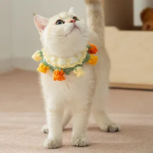 Handcrafted crochet tulip cat collar cute yarn pet bib small dog knit accessory stylish