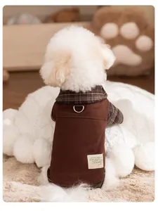 Warm winter pet dog shirt with plaid collar and thick fabric, perfect for small dogs cats.