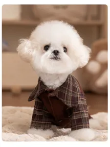 Thickened warm dog shirt for autumn winter, plaid pet clothes for small dogs teddy bichon.