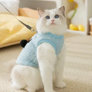 Carino gilet pile caldo per gatto inverno vestito morbido blu per piccolo animale domestico
