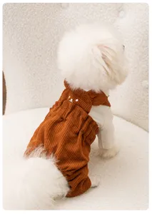 Niedliche braune Kord-Haustier-Latzhose für kleine Hunde Herbst Winter warme Welpenkleidung.