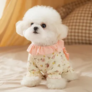 Lindo ropa de perro otoño invierno estilo princesa pijama de cuatro patas para perros pequeños