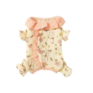 Pijama para perro con estampado de oso estilo princesa mameluco de cuatro patas para perros pequeños