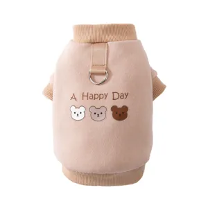 Leuke warme fleece hondentrui huisdierkleding met trekring en schattige berenprint voor winter