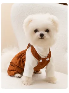 Niedliche Hunde Winter Vierbeiner Kleidung, warme braune Cord Latzhose für kleine Hunde Bichon.