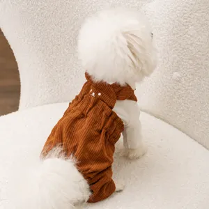 Süße Bären Kord Hund Latzhose Vierbeinige Warme Haustierkleidung Herbst Winter Kleine Hunde Bekleidung