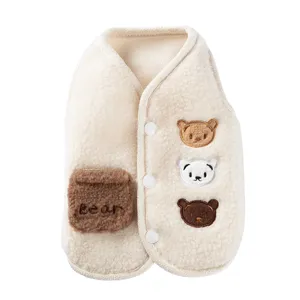 Simpatico gilet in pile per cani vestiti caldi invernali per animali con ricamo di orsetto.