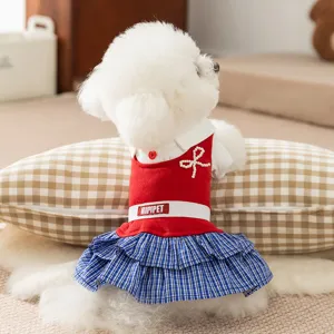 Cute dog plaid dress winter pet clothes cute puppy princess skirt for small dogs