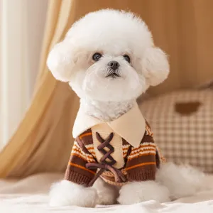 Suéter Cálido de Otoño e Invierno para Perro Mascota Cuello Polo Tejido a Rayas Lindo Cachorro Jersey Ropa para Perros Pequeños y Gatos