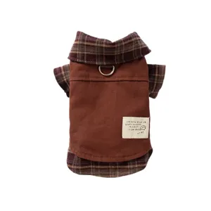 Comoda camicia autunnale invernale per cani con quadri e anello D, vestiti caldi.