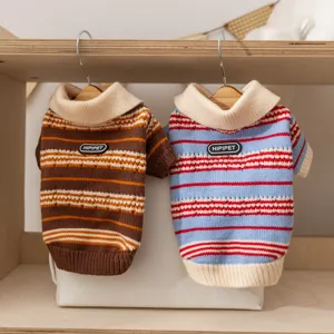 Otoño invierno contraste color a rayas polo cuello mascota suéter para perros pequeños gatos