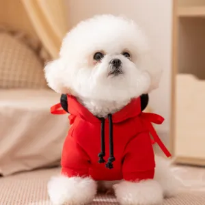 Cute dog red hoodie winter warm pet clothes for small dogs bichon puppy apparel outfit 1pc