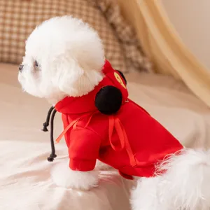 cute red pet hoodie winter warm dog clothes for small dogs puppy teddy bichon