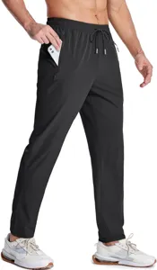 Men casual athletic pants lightweight breathable slim straight jogging trousers with zipper pockets