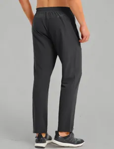 Men's summer breathable slim athletic pants, straight casual running trousers in black.