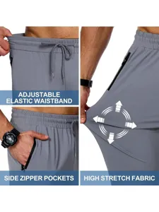 Grey men's athletic running pants with adjustable waistband, zipper pockets and high stretch.