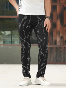 Men's Slim Fit Stretch Embroidered Black Denim Jeans Casual Trousers Detailed View