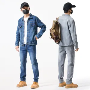 Men denim jacket and jeans set casual slim fit autumn winter blue grey two colors