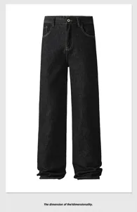 Men's dark denim loose straight leg casual jeans 2025 autumn winter fashion classic trousers