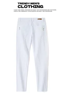 Men's stylish casual white slim fit denim jeans trousers with classic pockets and clean look.