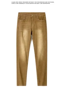 Men's slim fit brown denim jeans, classic casual daily wear trousers with washed details.