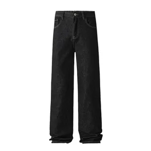 Men's black loose straight denim jeans casual versatile autumn winter fashion trousers.