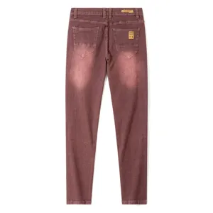 Men's Slim Fit Dark Red Denim Jeans Casual Long Trousers Back Pocket Design Main Image