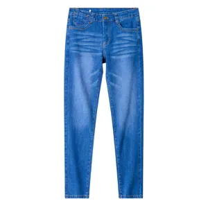Classic blue slim-fit men's denim jeans, versatile everyday casual trousers with stretch.