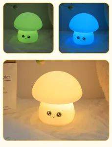 Cute mushroom-shaped silicone night light with color-changing glowing effect