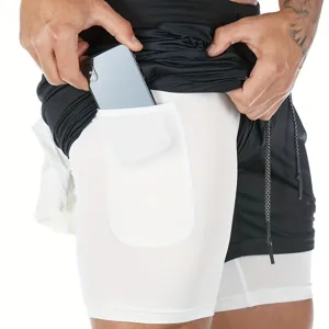Pantaloncini sportivi 2 in 1 da uomo dettaglio tasca design da corsa a doppio strato.