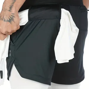 Pantaloncini sportivi uomo asciugatura rapida doppio strato palestra corsa nero