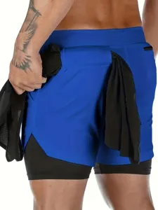 Pantaloncini sportivi 2-in-1 rapidi da uomo dettaglio, pants di corsa fitness professionale.