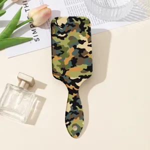 Camouflage print hair brush with air cushion massage design for wet and dry hair care daily use.