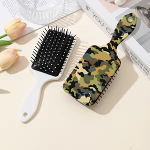 Camouflage print paddle hair brush, air cushion scalp massage comb for wet and dry hair styling.