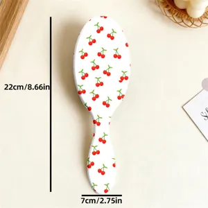 Cherry printed oval air cushion hair brush, wet and dry use hair scalp massage styling tool.