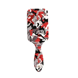 Red camouflage paddle hair brush for detangling and scalp massage, wet and dry use.
