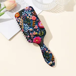 Brosse à cheveux coussin floral peinture à l'huile vintage pour démêler, peigne de massage.