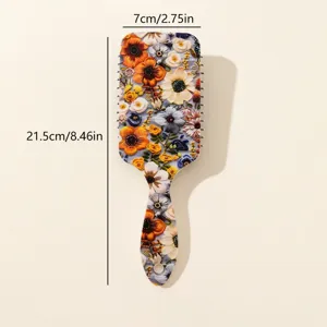 Brosse a cheveux coussin floral peinture a l'huile retro anti-noeuds massage cuir.