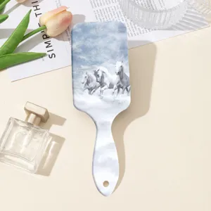Detailed close-up view of the hair brush featuring a beautiful running horses print design.