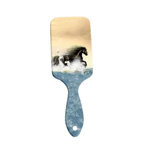 Running horse print cushion hairbrush for scalp massage, anti-static paddle hair brush.
