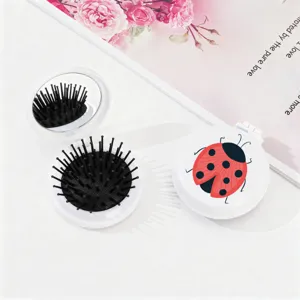 Brosse à Cheveux Coussin d'Air Pliable Portable Avec Miroir de Maquillage Mini Voyage Mignon Coccinelle Compacte Outil de Coiffure