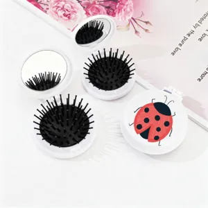 Brosse à cheveux pliable portable avec miroir mini peigne de poche joli design coccinelle