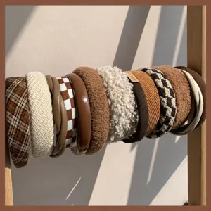 Autumn winter thick hairband high crown velvet plaid headband cute hair hoop for women